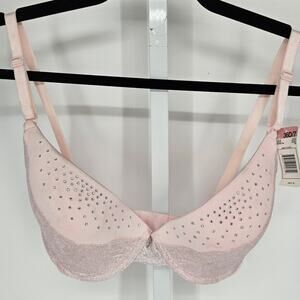 Smart & Sexy Womens Sz 36D Lightly Padded T Shirt Bra Light Pink Rhinestones NEW